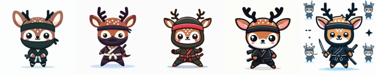 cute deer vector in ninja costume