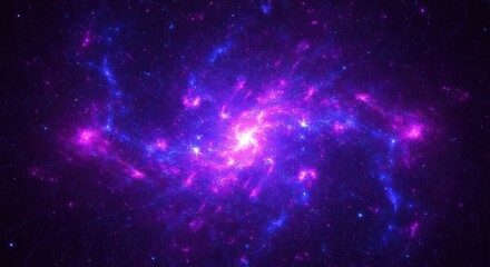 Fototapeta premium 3d illustration of vibrant purple and blue nebula with glowing stars and cosmic dust in deep space, a beautiful astronomical phenomenon