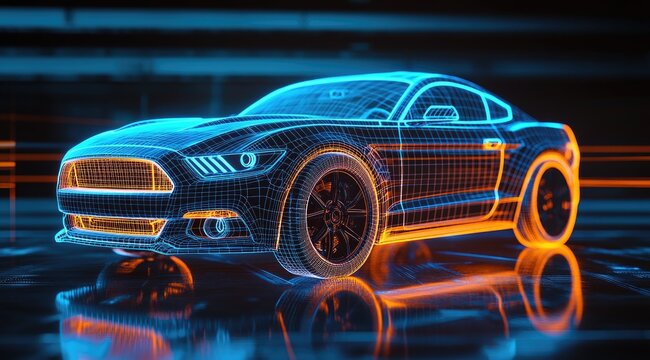 Cyberpunk sports car, wireframe model