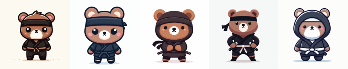 cute bear vector in ninja costume