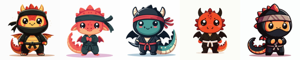 cute dragon vector in ninja costume