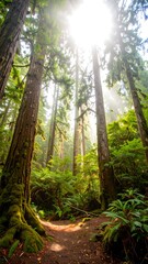 Sunlight filtering through a lush forest