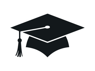Graduation Cap Icon, Black Silhouette Vector Illustration.