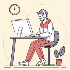 young woman working on laptop