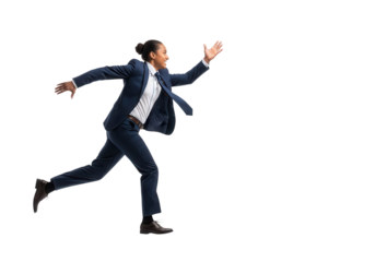 Businesswoman running fast in a hurry isolated PNG with Transparent Background