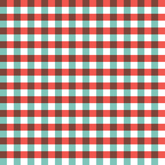 Red, brown, turquoise stripes form a classic plaid pattern with balanced grid and textile charm