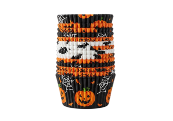 Stack of halloween cupcake liners isolated on transparent background