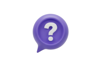 Purple speech bubble with a question mark for help and support isolated PNG with Transparent Background
