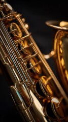 Detailed Macro View of a Golden Saxophone's Keys