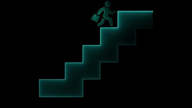 Step up of business career on the transparent background. Motion graphics of Climbing career ladder in business . 4k video animation. 4 K,,,.. 4K..