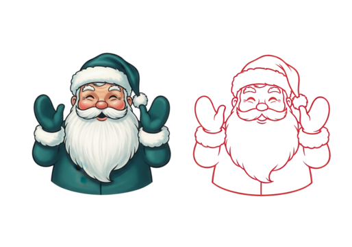 Smiling Santa Claus illustration with red outline isolated PNG with Transparent Background