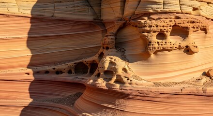 Closeup of sandstone rock formation with intricate patterns
