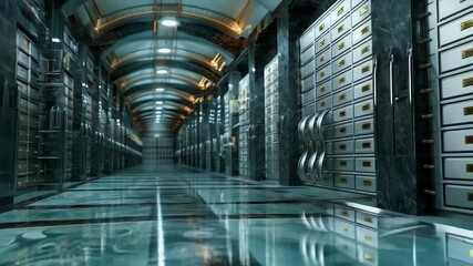 A chic bank vault with a golden door and stacks of dollars at the entrance — perfect for financial projects, advertising banks, investment companies, and articles about wealth and deposit security.
