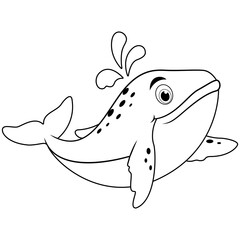 Whale cartoon splashing water line art