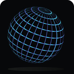 A sleek, futuristic wireframe globe icon in vibrant blue, perfect for representing digital connectivity, global data, and high-tech solutions in modern design.