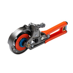 Obraz premium A pipe cutter with a rotating wheel, designed for clean cuts on copper and PVC pipes, highlighted on a white background.
