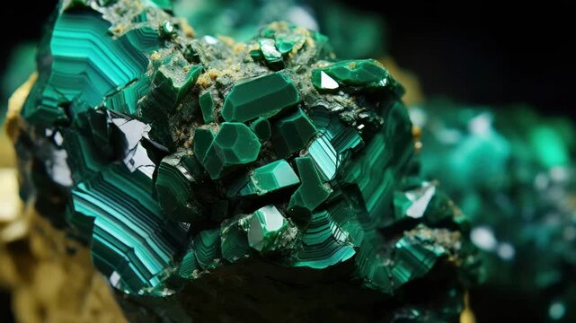 Vibrant green malachite gemstones showcasing unique patterns and textures in close-up detail