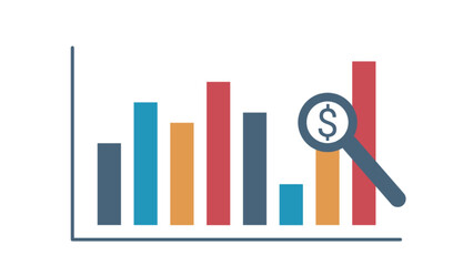  Financial bar chart with dollar magnifier