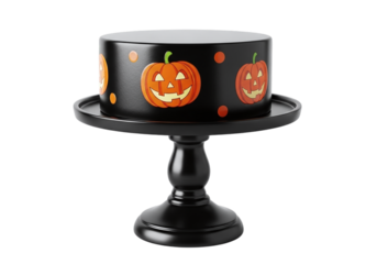 Halloween cake stand with pumpkins isolated on transparent background