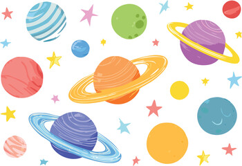 Funky crayon drawn planets, asteroids, stars and constellations. Doodle outer space childish icons set. Crayon drawings of night sky or galaxy symbols.astronomy, galaxy, moon, science,vector
