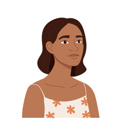 Simple portrait of a woman with dark hair. Female avatar illustration. Minimalist graphic for user profile, social media, web.
