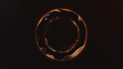 Abstract glowing golden circle sphere with dynamic particle flow and smooth wave motion on dark background. Futuristic energy animation in 4K seamless loop. - Powered by Adobe