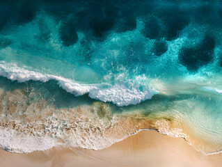 Scenic coastal view from above with layered water tones great for lifestyle, wellness, and travel content