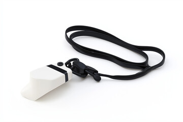 Fototapeta premium 3D referee whistle with black lanyard, isolated on white background
