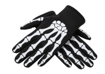 Black skeleton gloves isolated on transparent background