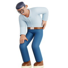3D Cartoon Man Character with Back Pain Holding Lower Back Pose