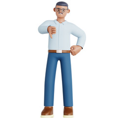 3D Rendered Middle Aged Man Showing Thumbs Down Gesture Illustration
