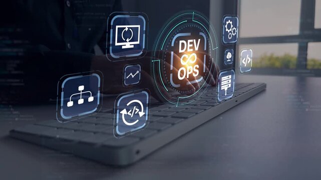 DevOps culture with agile development, automation, and continuous integration, showing coding, teamwork, and innovation for modern software, business, and digital transformation.