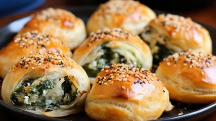 Savory spinach and cheese pastries baked to golden perfection in a cozy kitchen