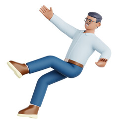 3D Rendered Cartoon Man Falling Backwards with Funny Expression