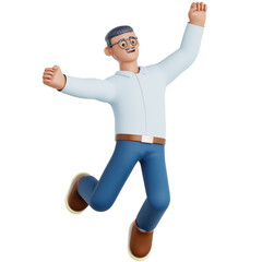 3D Rendered Cheerful Office Worker Jumping Illustration on Isolated Background