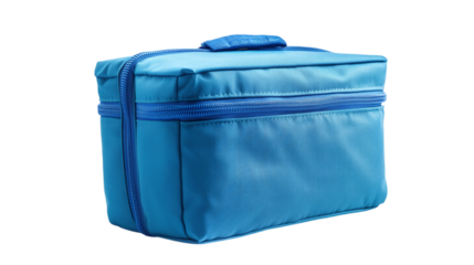 Blue insulated lunch bag isolated on transparent background 