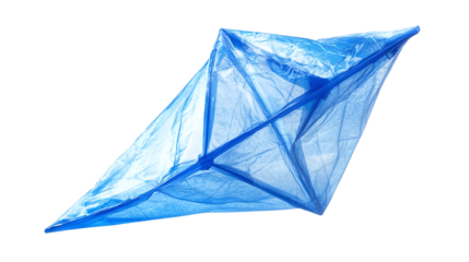 Blue plastic kite isolated on transparent background