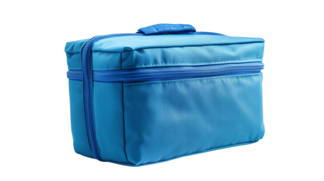Blue insulated lunch bag isolated on transparent background 