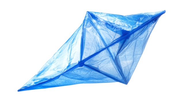 Blue plastic kite isolated on transparent background 