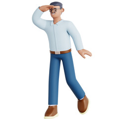 Cartoon Style 3D Rendered Man Looking Ahead Character Illustration