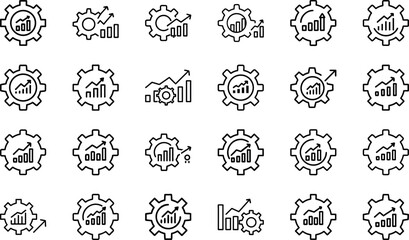 Obraz premium Business Success Icons Set – Line Style Achievement, Growth, Leadership, Productivity, Strategy, Mountain Goal, Motivation, Award, Star, Crown, Certificate, Diamond Medal, Gear, Brain, Stopwatch, Care