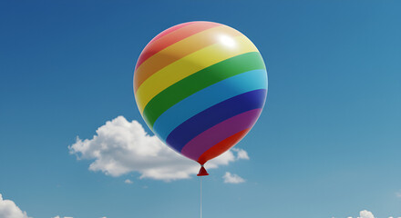 Obraz premium Vibrant rainbow hot air balloon floating gracefully through fluffy clouds