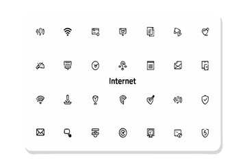 Modern Minimalist Internet Icon Set: Clean Line Art Graphics for Web Design and App Development.