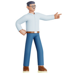 Detailed 3D Character Illustration of a Businessman Pointing to the Right Direction