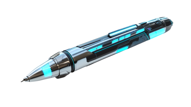 Contemporary smart pen with digital notes isolated on transparent background 