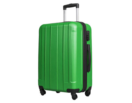 Angled Green Suitcase with Extended Handle, Perspective View, isolated on transparent background PNG