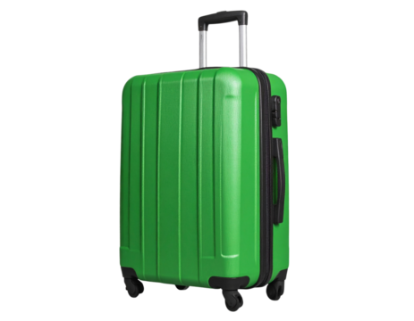 Angled Green Suitcase with Extended Handle, Perspective View, isolated on transparent background PNG
