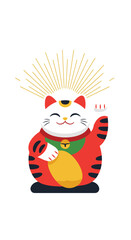 Smiling Japanese Maneki Neko cat beckoning good fortune and prosperity for business success
