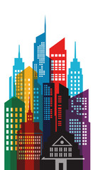 Obraz premium Dynamic and modern cityscape silhouette with colorful buildings representing business and growth
