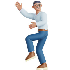 3D Rendered Cartoon Surprised Man Character with Glasses Presentation Illustration